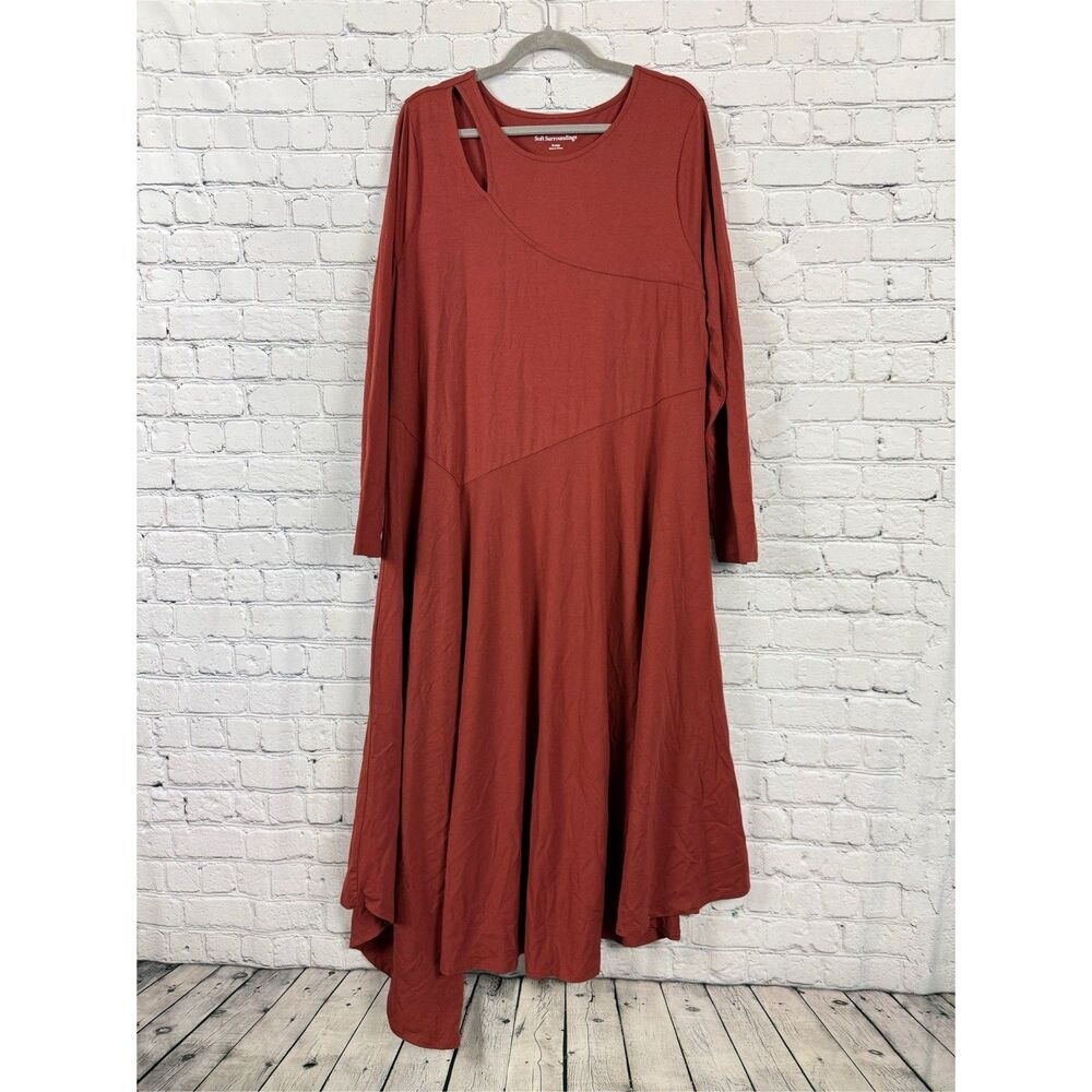Soft Surroundings Pilar Midi Dress Asymmetrical Cut Out Womens XL Brick Red Boho